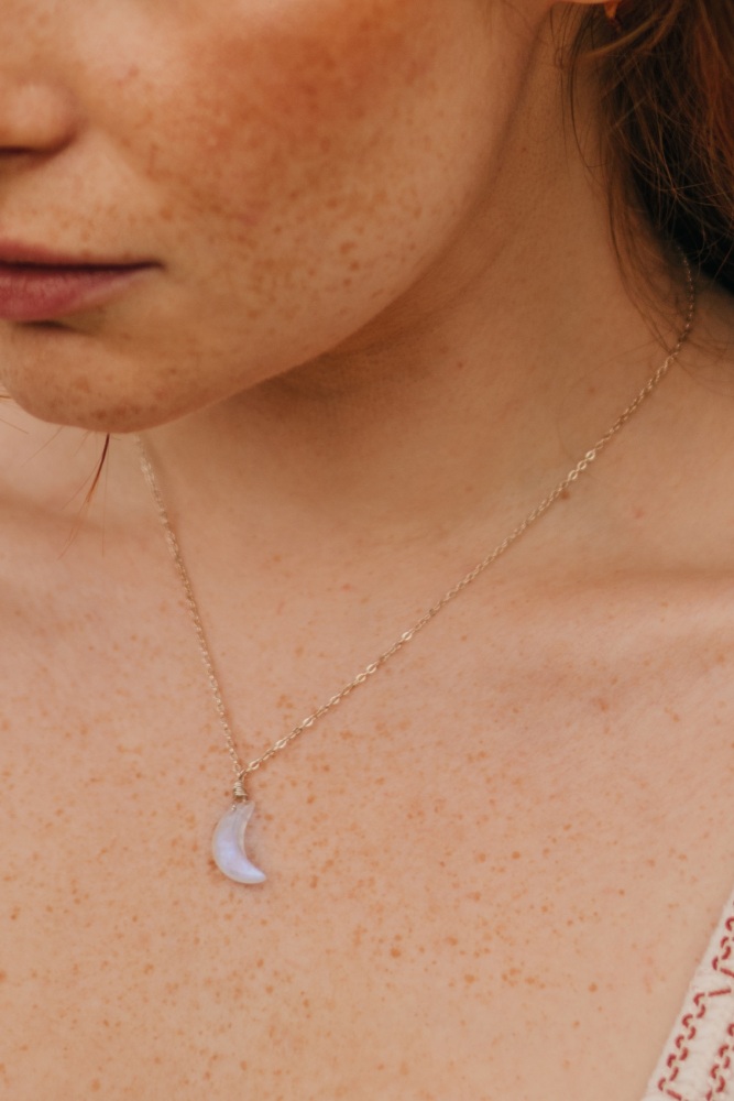 925 Sterling Silver Moonstone Half Moon Necklace