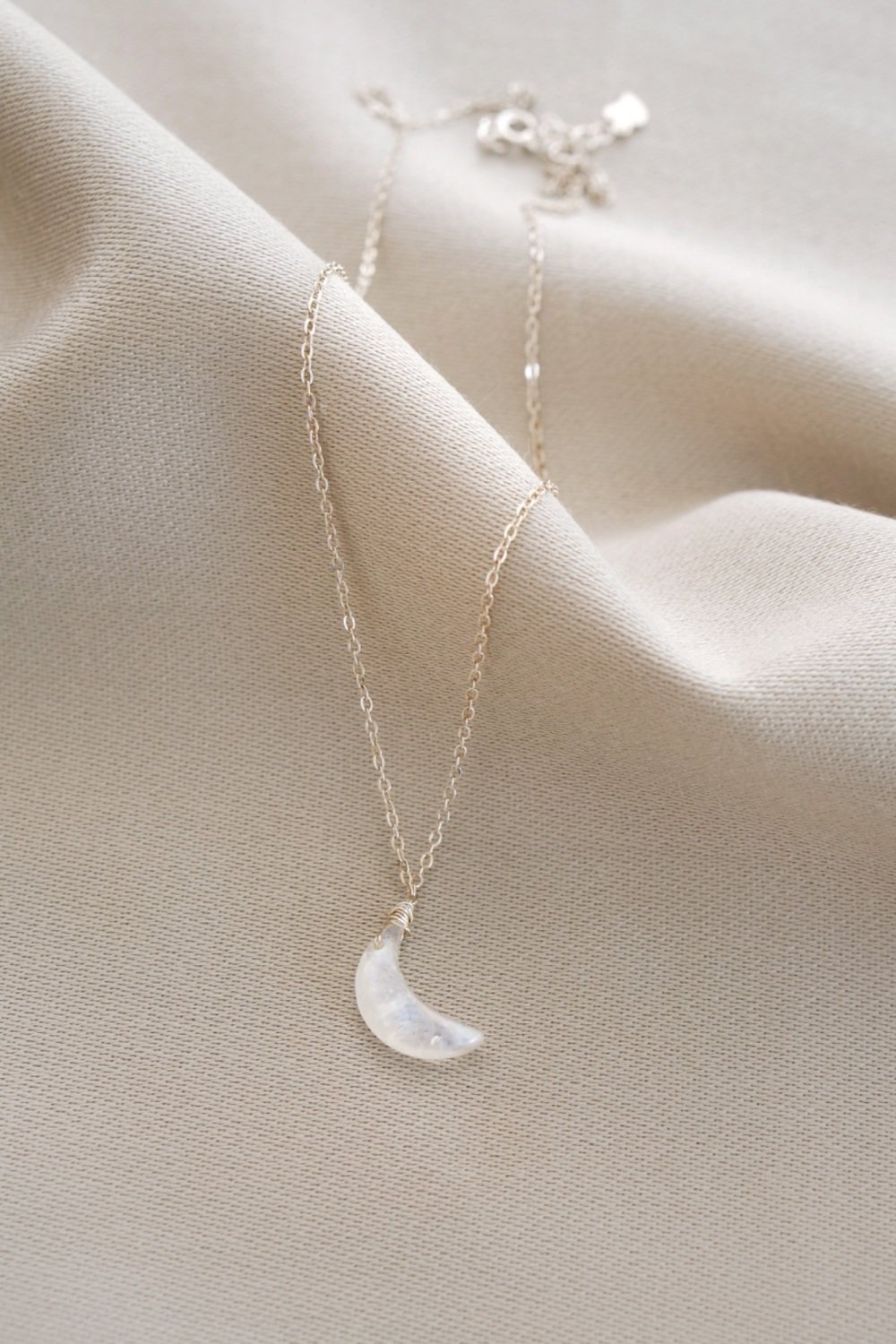 925 Sterling Silver Moonstone Half Moon Necklace