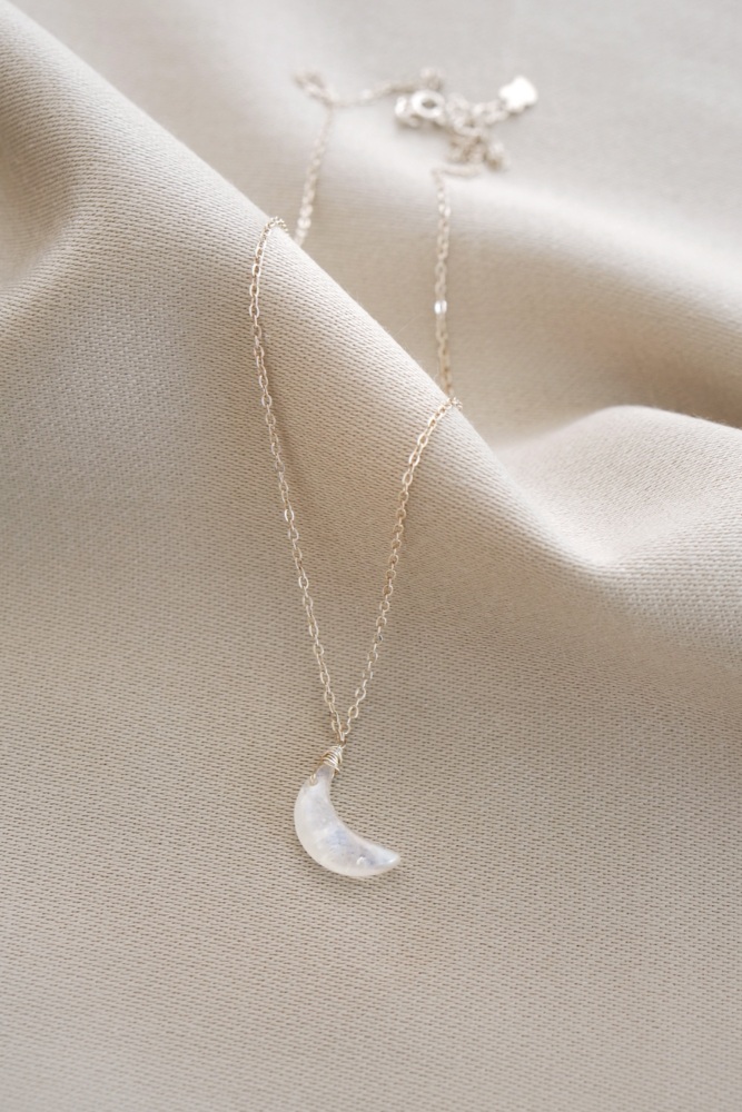 925 Sterling Silver Moonstone Half Moon Necklace
