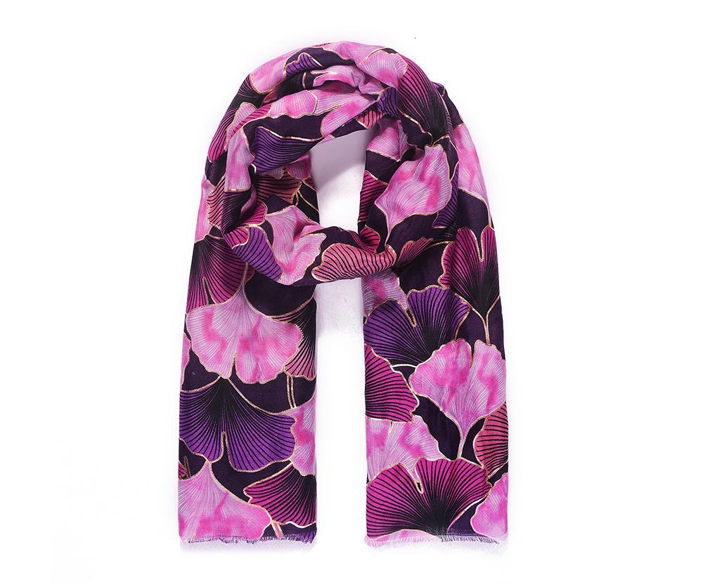 Fuchsia Pink Mix Luxurious Ginkgo Leaf Pashmina Scarf