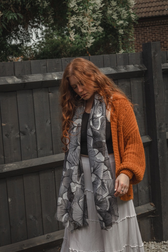 Monochrome Ginkgo Leaf Print Scarf