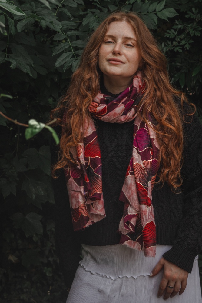 Red/Gold Mix Luxurious Ginkgo Leaf Pashmina Scarf
