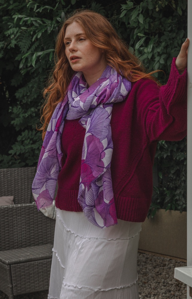 Pink Mix Ginkgo Leaf Pashmina Scarf