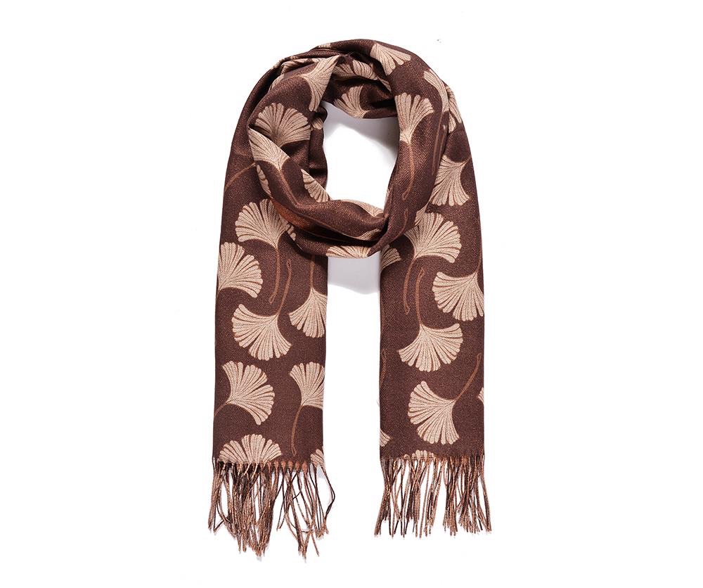 Deep Chocolate Ginkgo Leaf Pashmina Scarf with Tassels