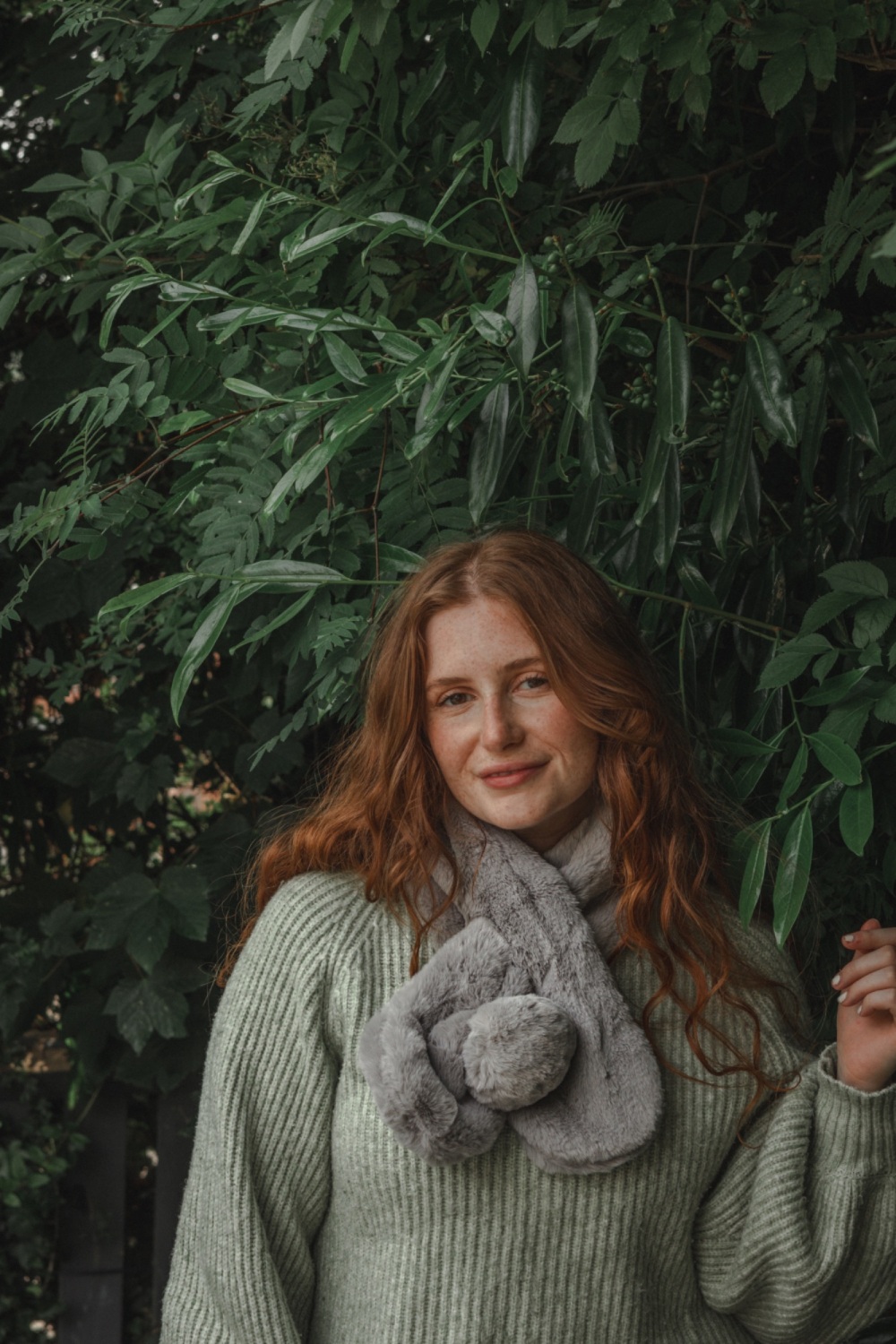 Luxury Grey Faux Fur Pom Pom Scarf