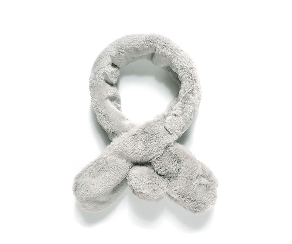 Luxury Grey Faux Fur Pom Pom Scarf