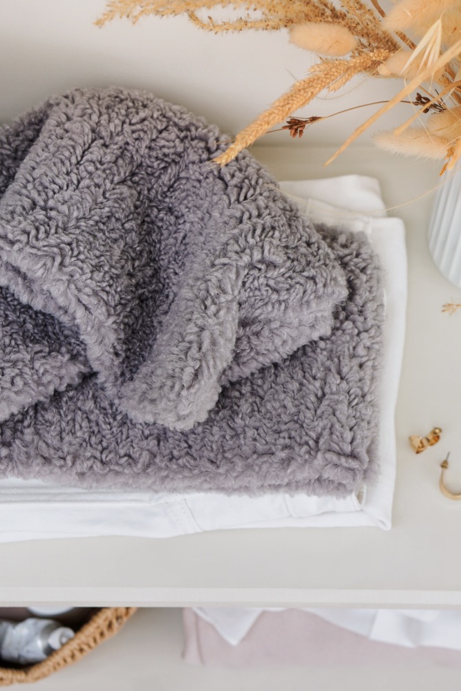 Luxury Grey Teddy Fleece Scarf