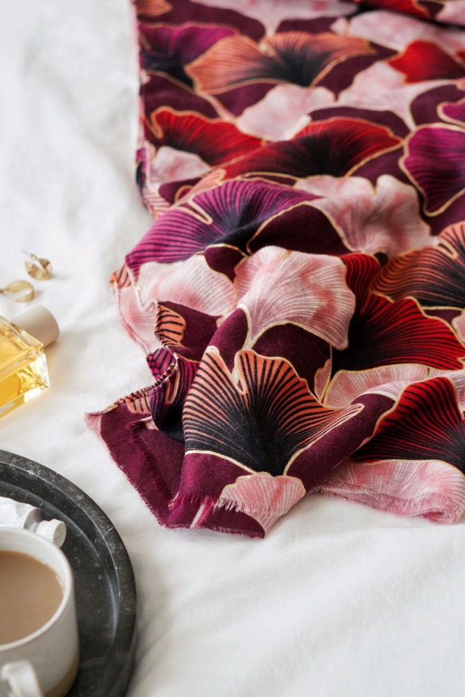 Red/Gold Mix Luxurious Ginkgo Leaf Pashmina Scarf