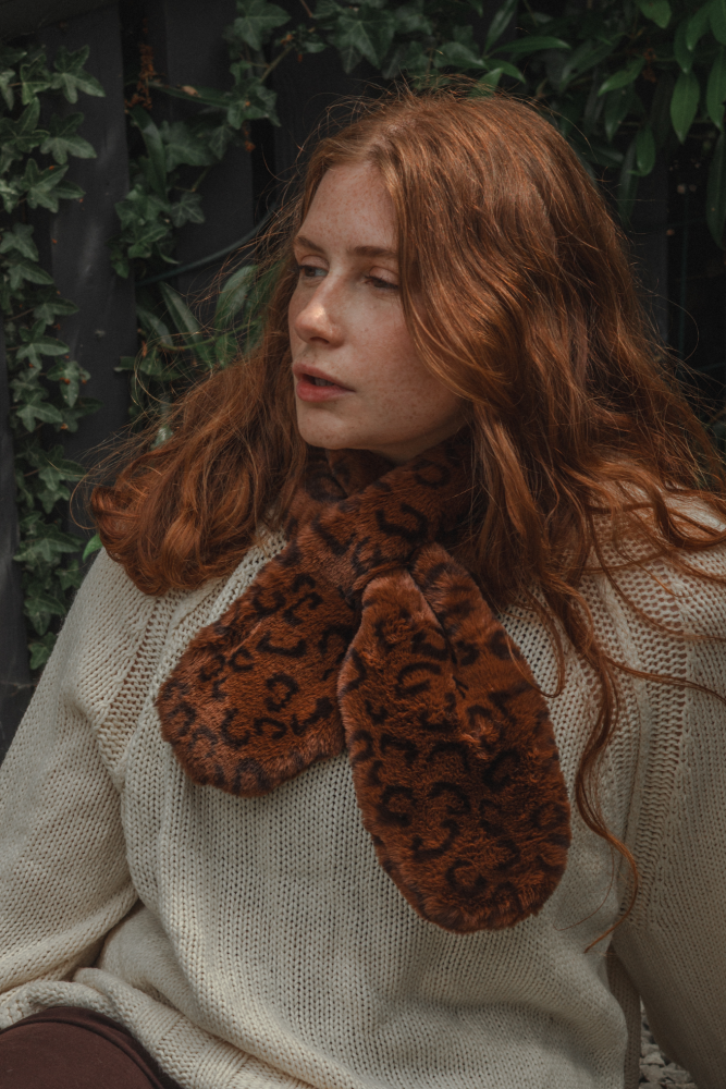 Cocoa Leopard Faux Fur Scarf