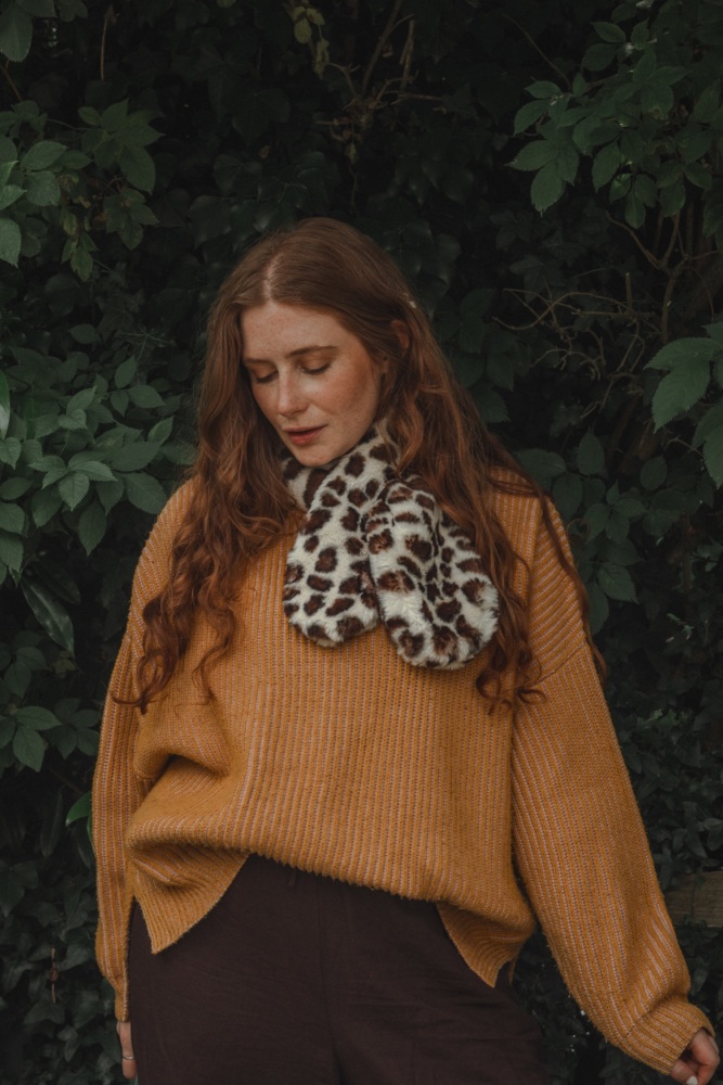 Snow Leopard Faux Fur Scarf