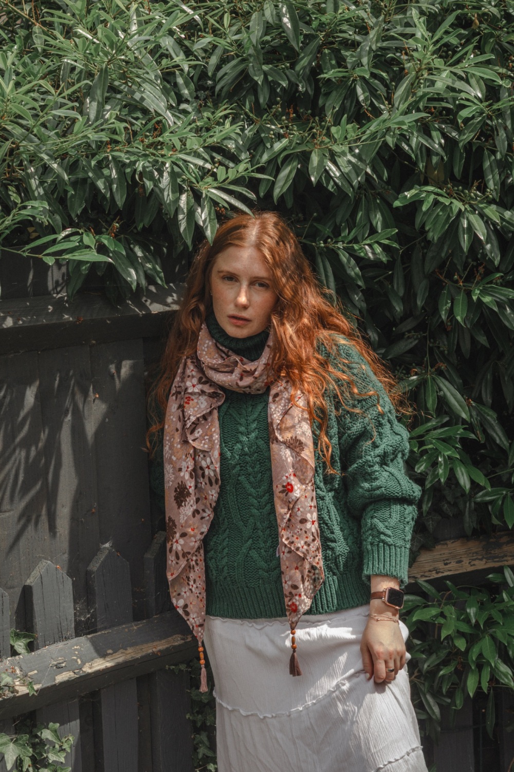 Dusky Pink Floral Tassel Scarf