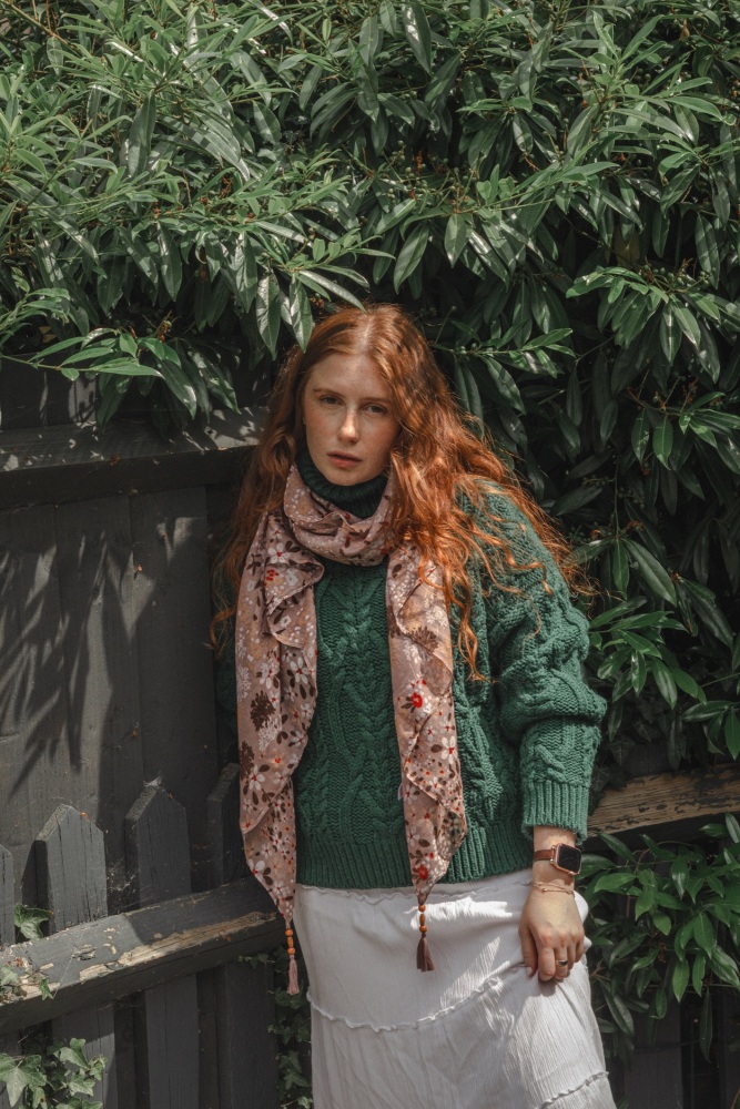 Dusky Pink Floral Tassel Scarf