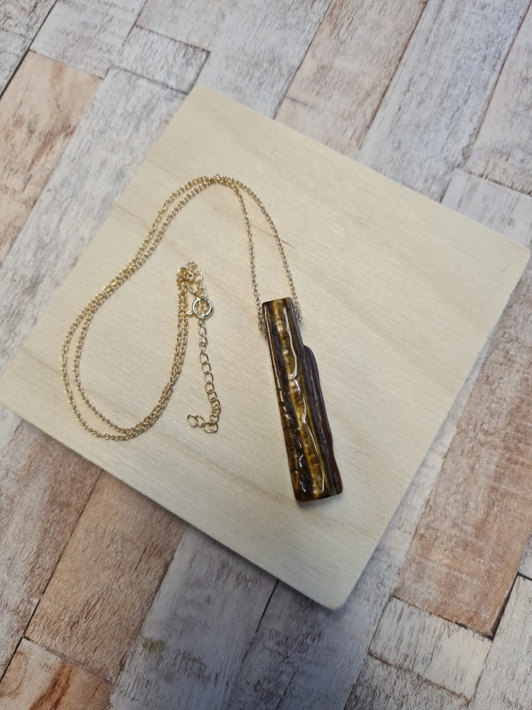 14ct Plated Gold Tigers Eye Pendant - SECOND