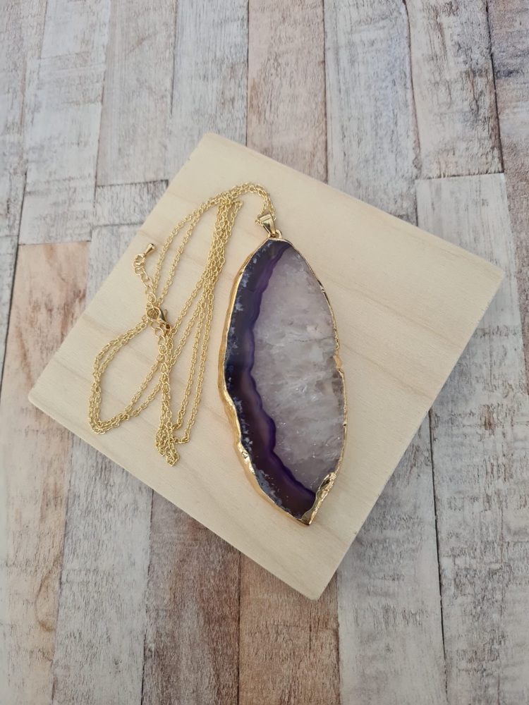 14ct Gold Plate Long Length Purple Agate Necklace