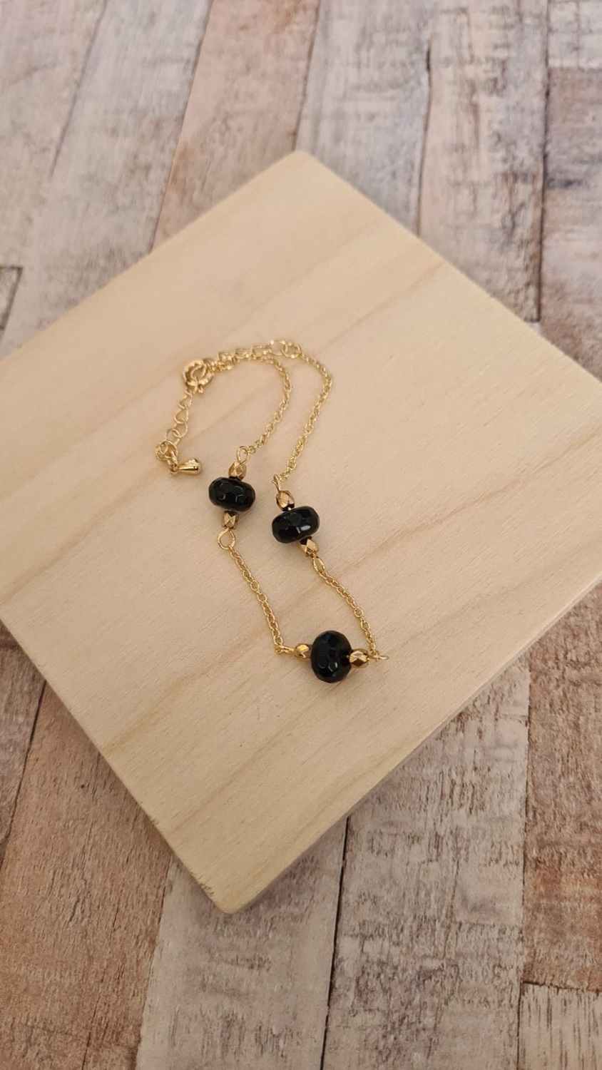 14ct Gold Plate Black Obsidian Bracelet