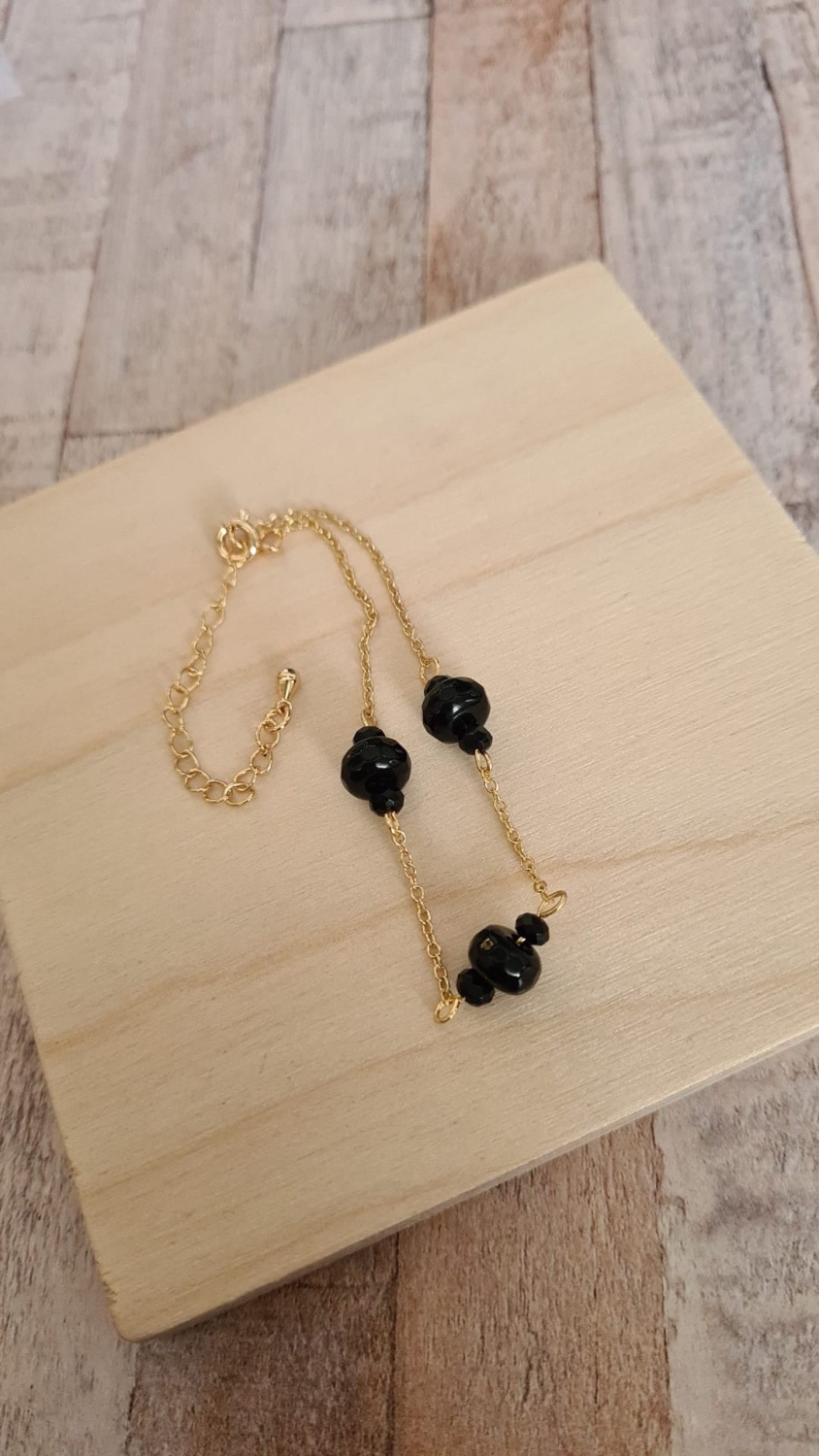 14ct Gold Plate Black Obsidian Bracelet