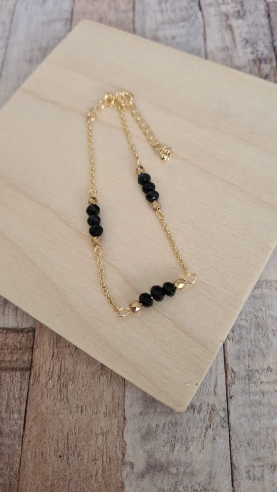 14ct Gold Plate Black Obsidian Bracelet