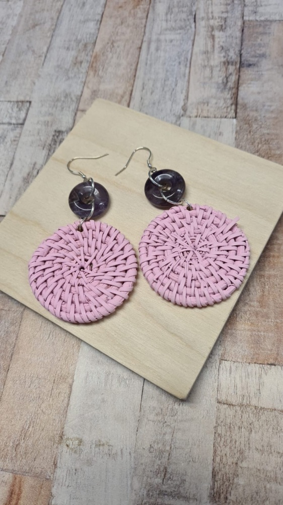 925 Sterling Silver Amethyst Rattan Earrings