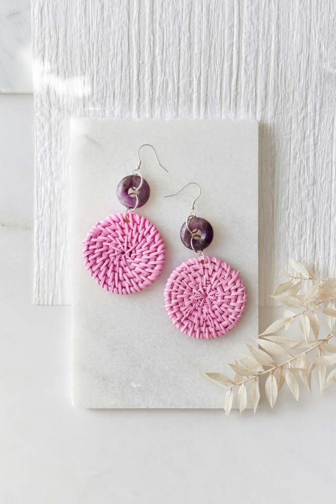 925 Sterling Silver Amethyst Rattan Earrings