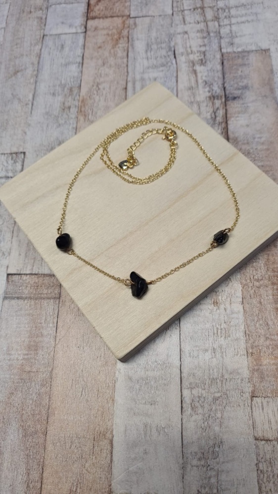 14ct Gold Plate & Black Obsidian Necklace