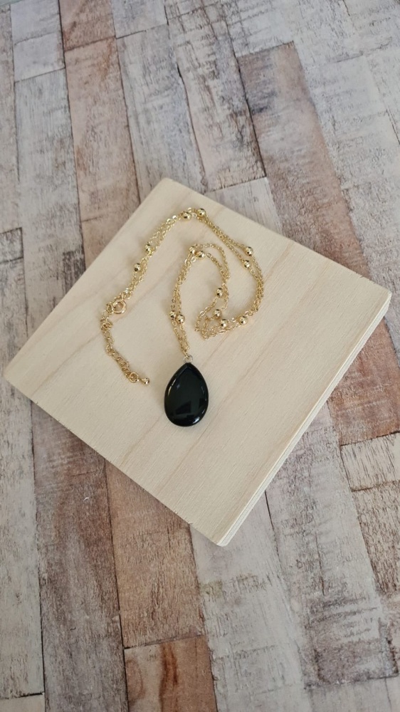 14ct Gold Plate & Black Obsidian Necklace
