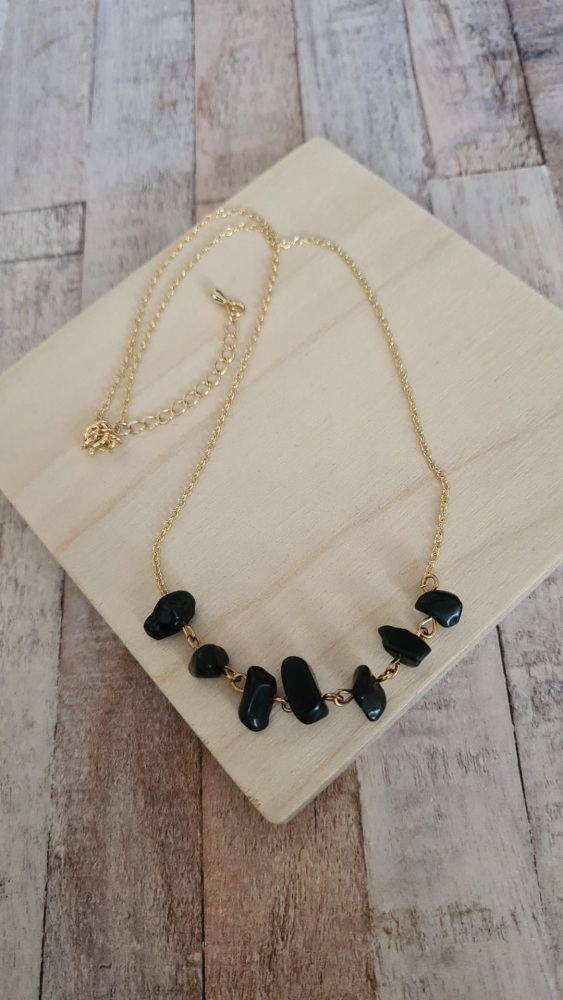 14ct Gold Plate & Black Obsidian Necklace