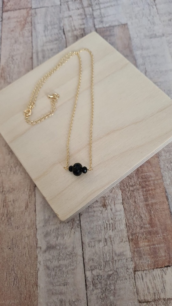 14ct Gold Plate & Black Obsidian Necklace