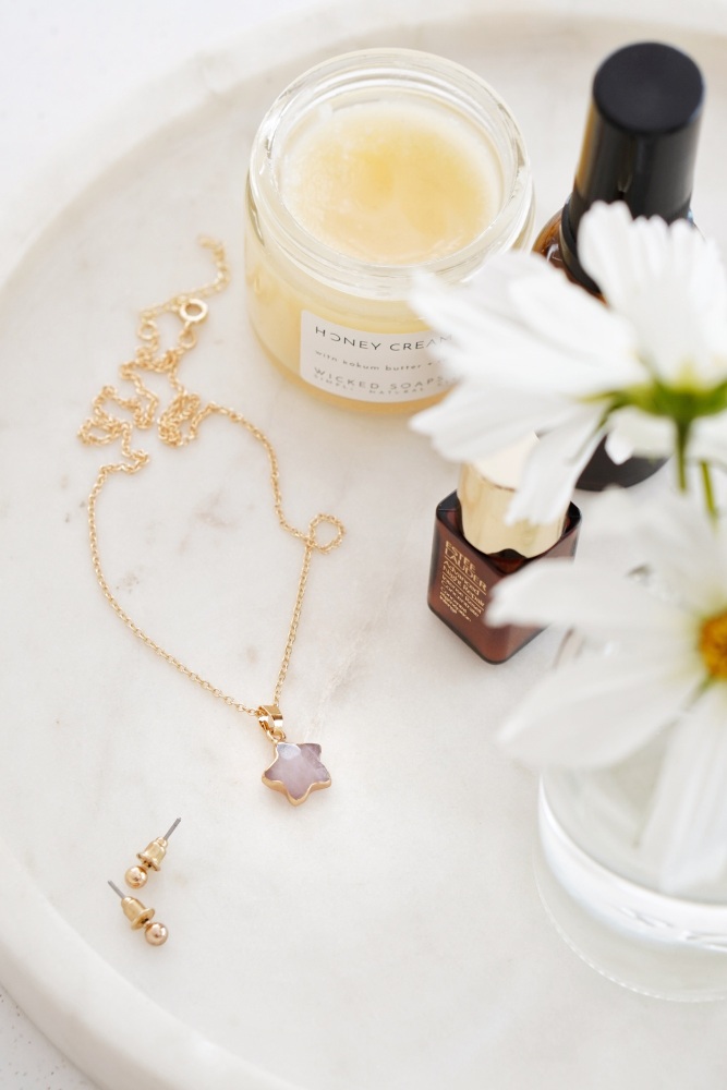 Gold Tone Rose Quartz Star Necklace