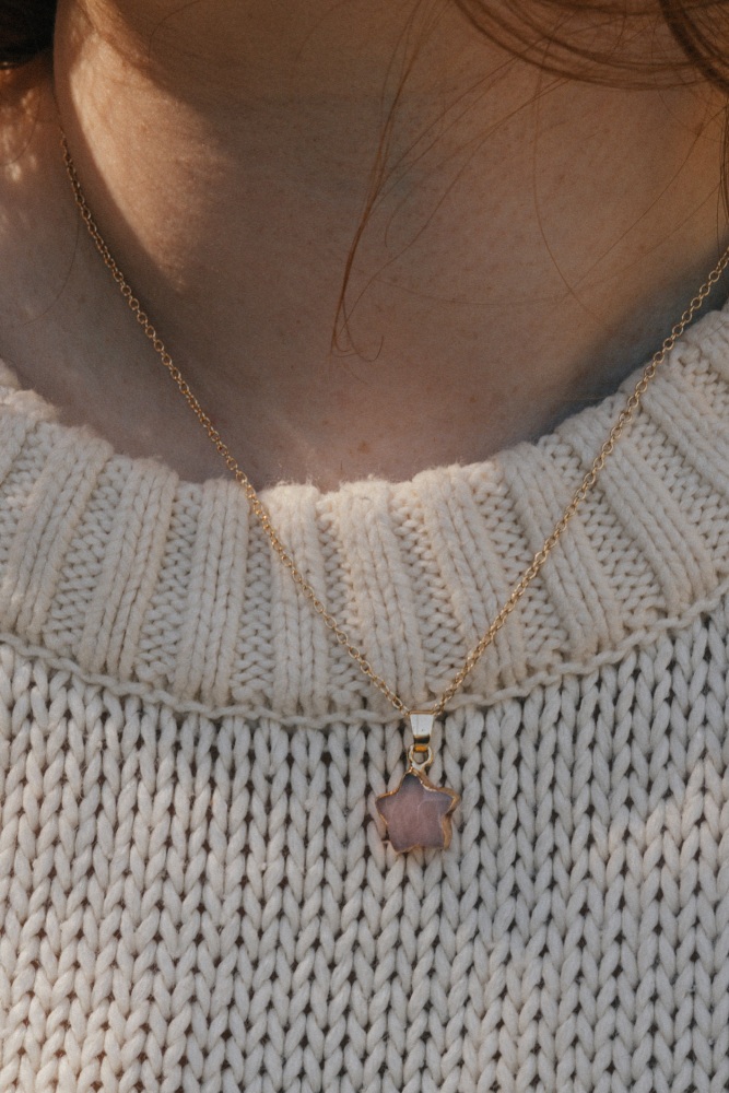 Gold Tone Rose Quartz Star Necklace