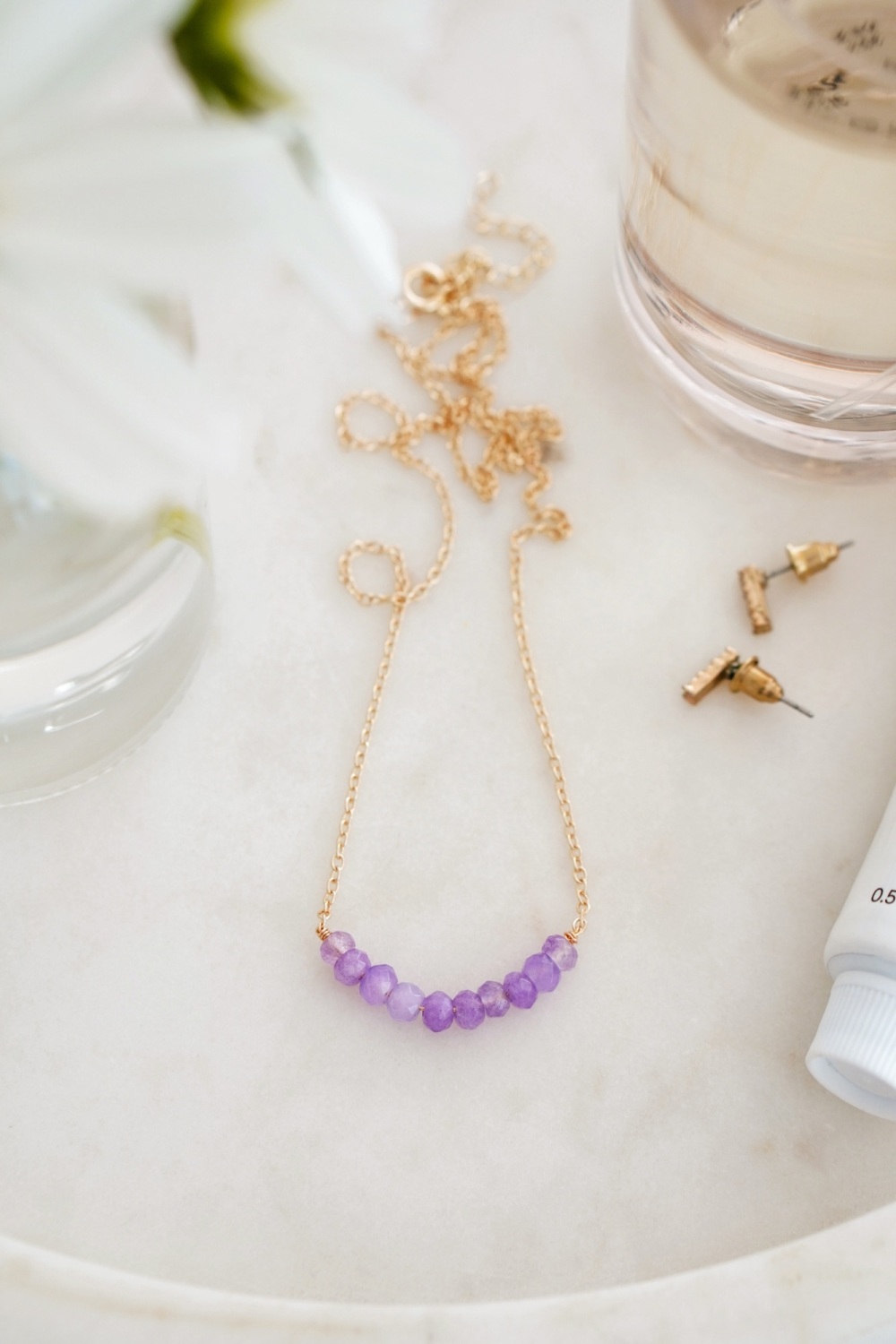 Gold Tone Purple Chalcedony Pendant Necklace