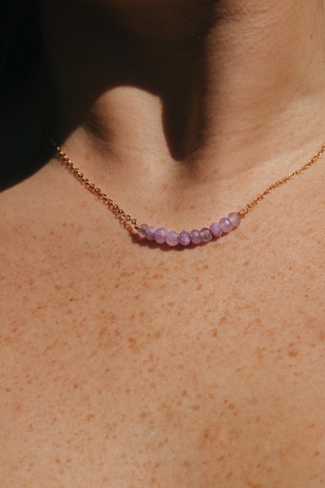 Gold Tone Purple Chalcedony Pendant Necklace