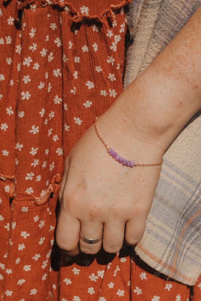 Gold Tone Purple Chalcedony Bracelet