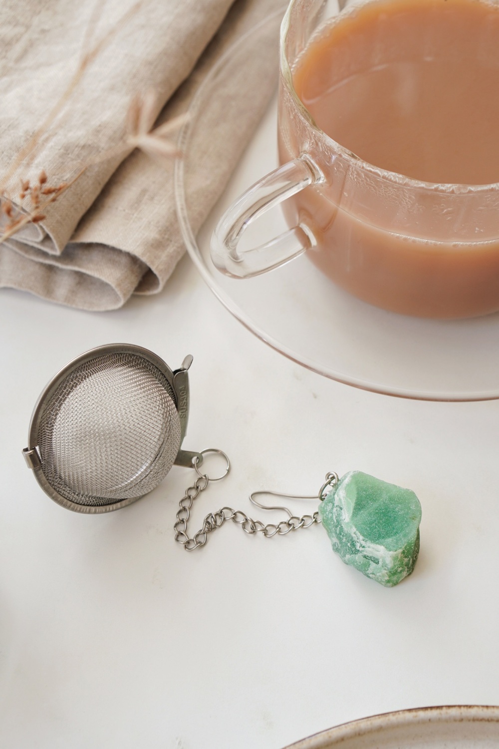 CLEARANCE: Stainless Steel Aventurine Raw Crystal Tea Strainer