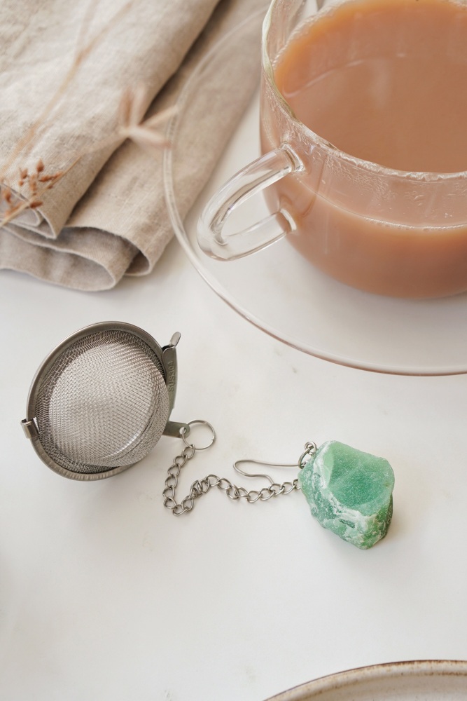 CLEARANCE: Stainless Steel Aventurine Raw Crystal Tea Strainer