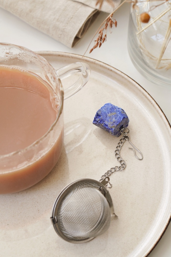 CLEARANCE: Stainless Steel Lapis Lazuli Raw Crystal Tea Strainer