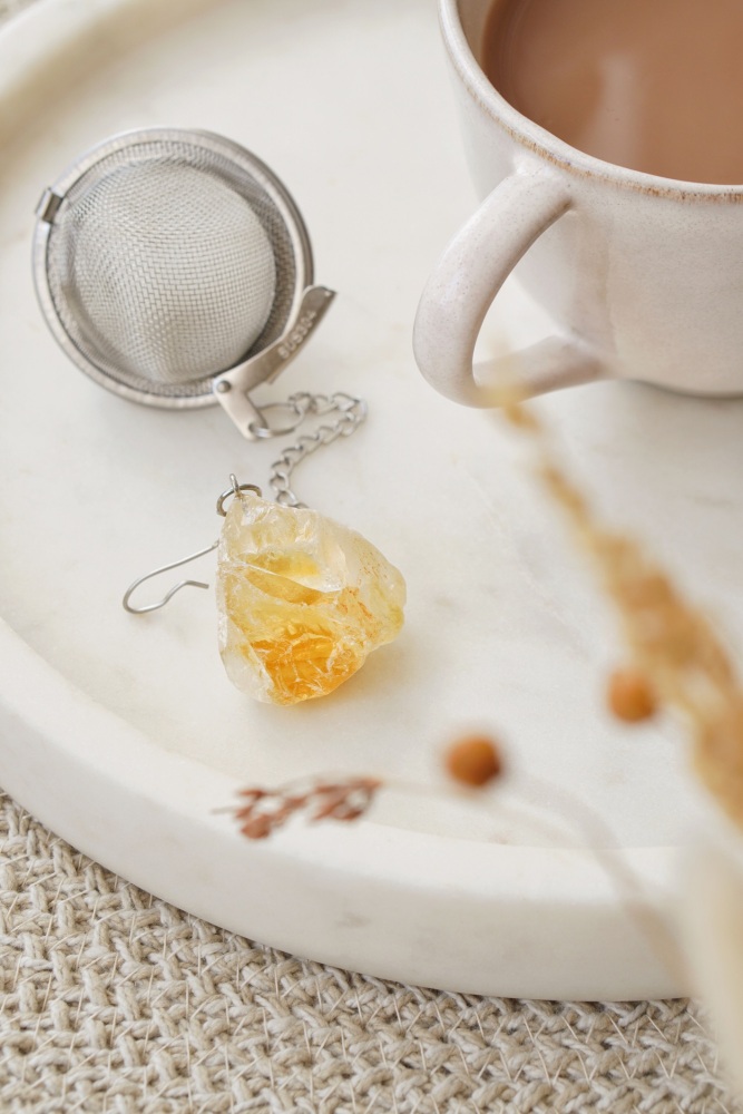 CLEARANCE: Stainless Steel Citrine Raw Crystal Tea Strainer
