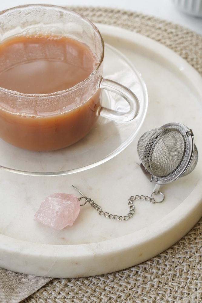 CLEARANCE: Stainless Steel Rose Quartz Raw Crystal Tea Strainer