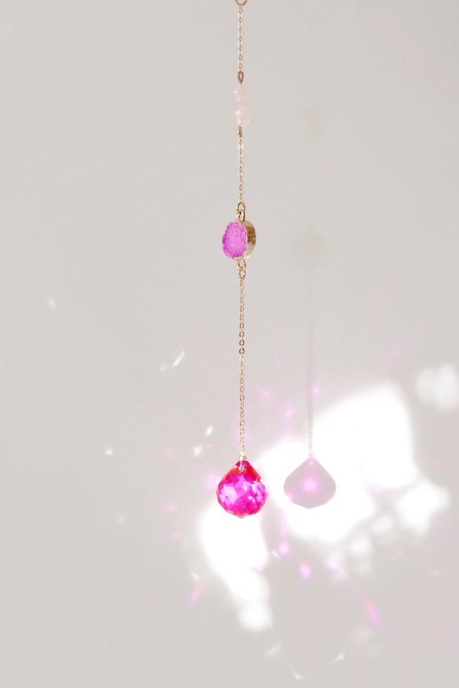 CLEARANCE: Raw Rose Pink Agate & Rose Quartz Mini Crystal Window Suncatcher