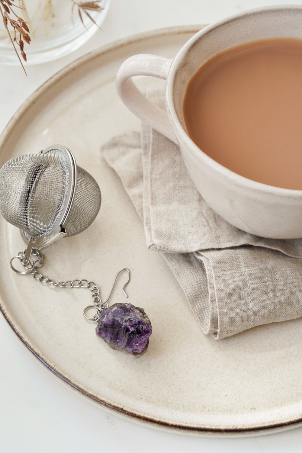 CLEARANCE: Stainless Steel Amethyst Raw Crystal Tea Strainer
