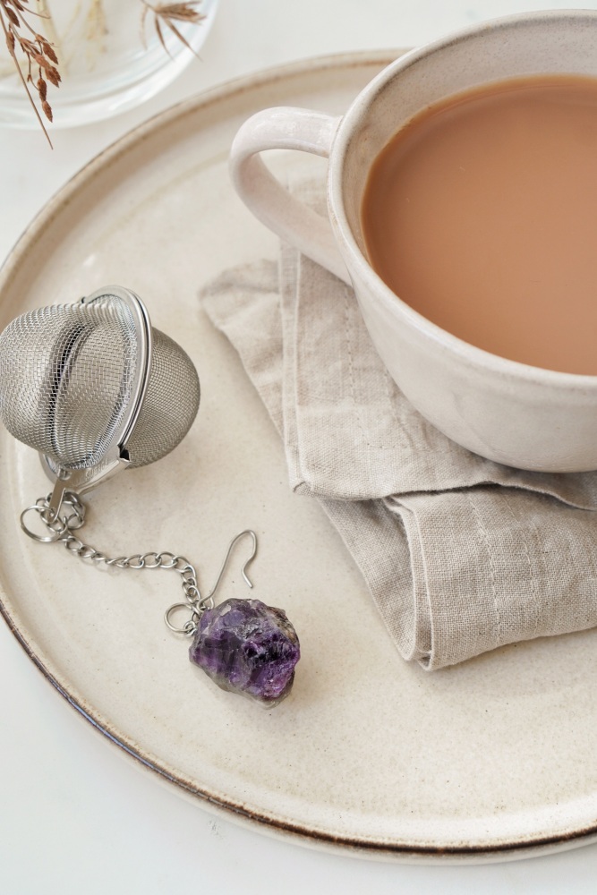 CLEARANCE: Stainless Steel Amethyst Raw Crystal Tea Strainer
