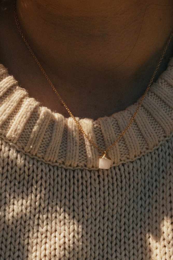 Gold Tone Light Rose Quartz Necklace
