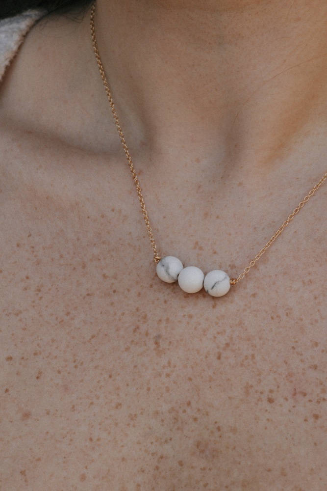 Gold Tone 3 Howlite Crystal Ball Necklace