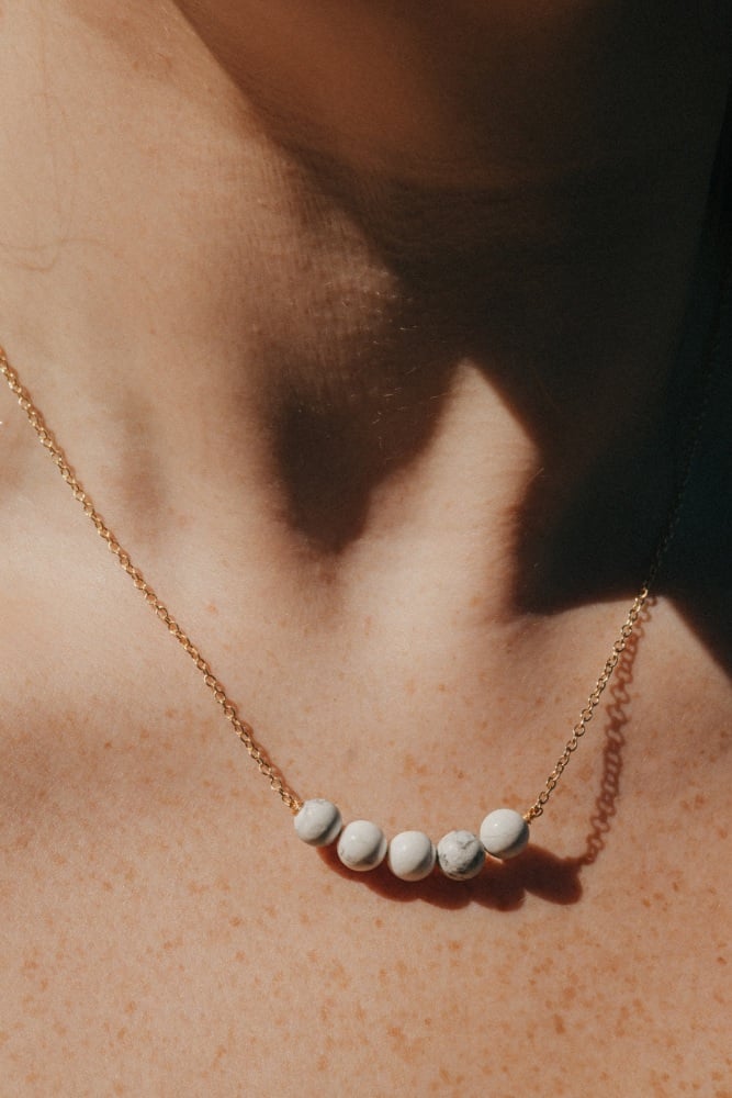 Gold Tone 5 Howlite Crystal Ball Necklace
