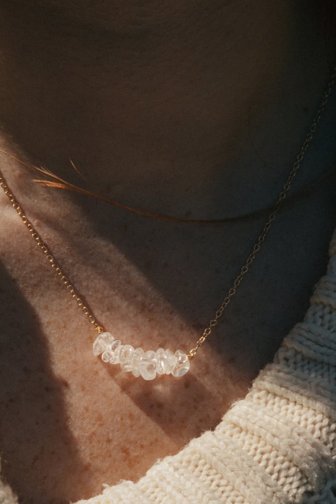 Gold Tone Clear Quartz Crystal Necklace