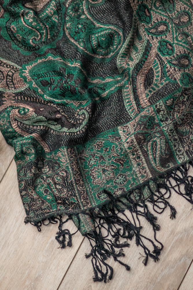 Midnight Boho Inspired Paisley Pashmina with Tassels