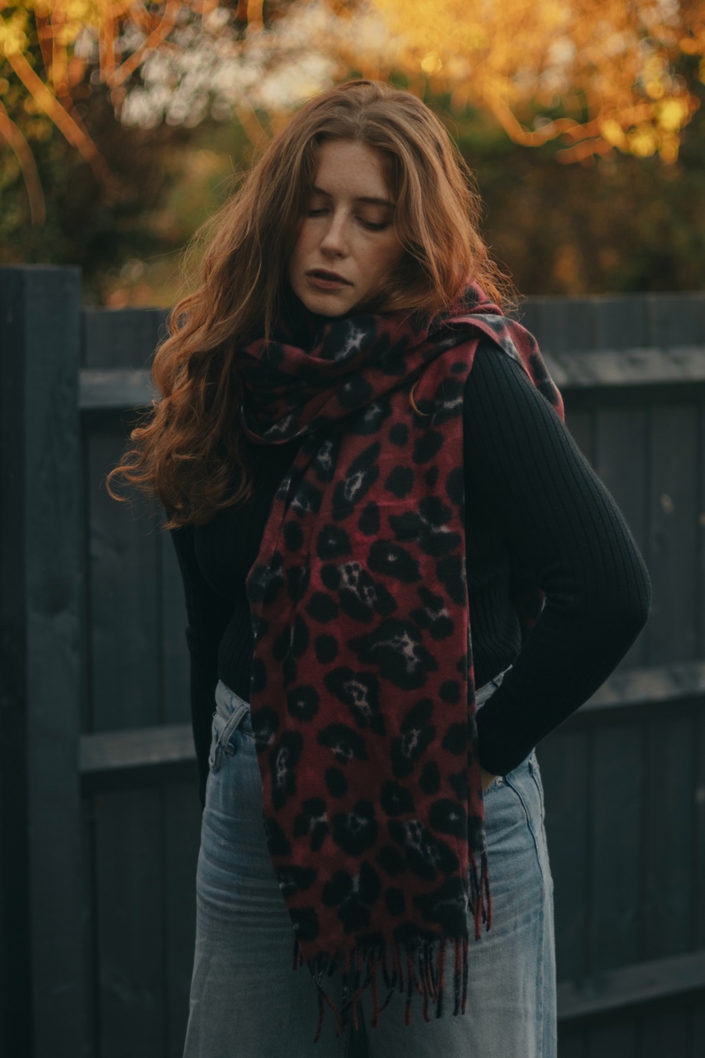 Burgundy Animal Wool and Viscose Blend Fleece Scarf