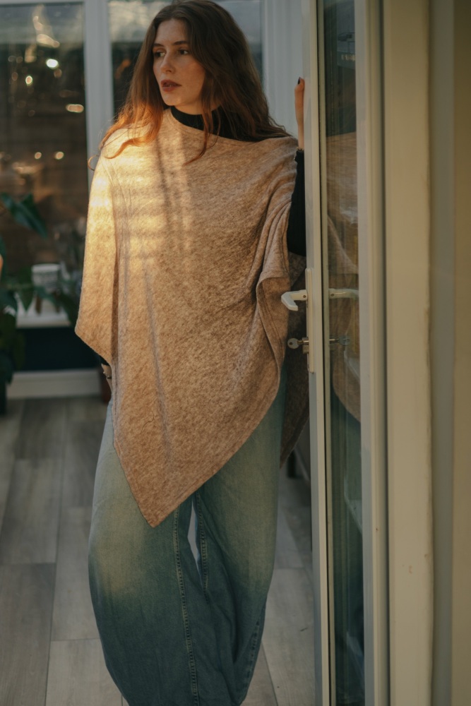 Soft Cream Wool Blend Knit Poncho