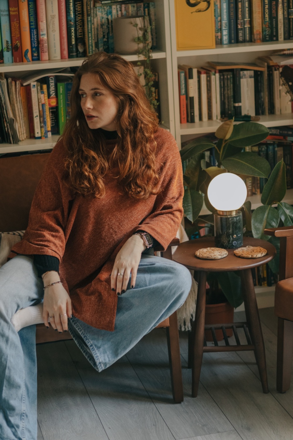 Autumnal Rust Wool Blend Knit Poncho