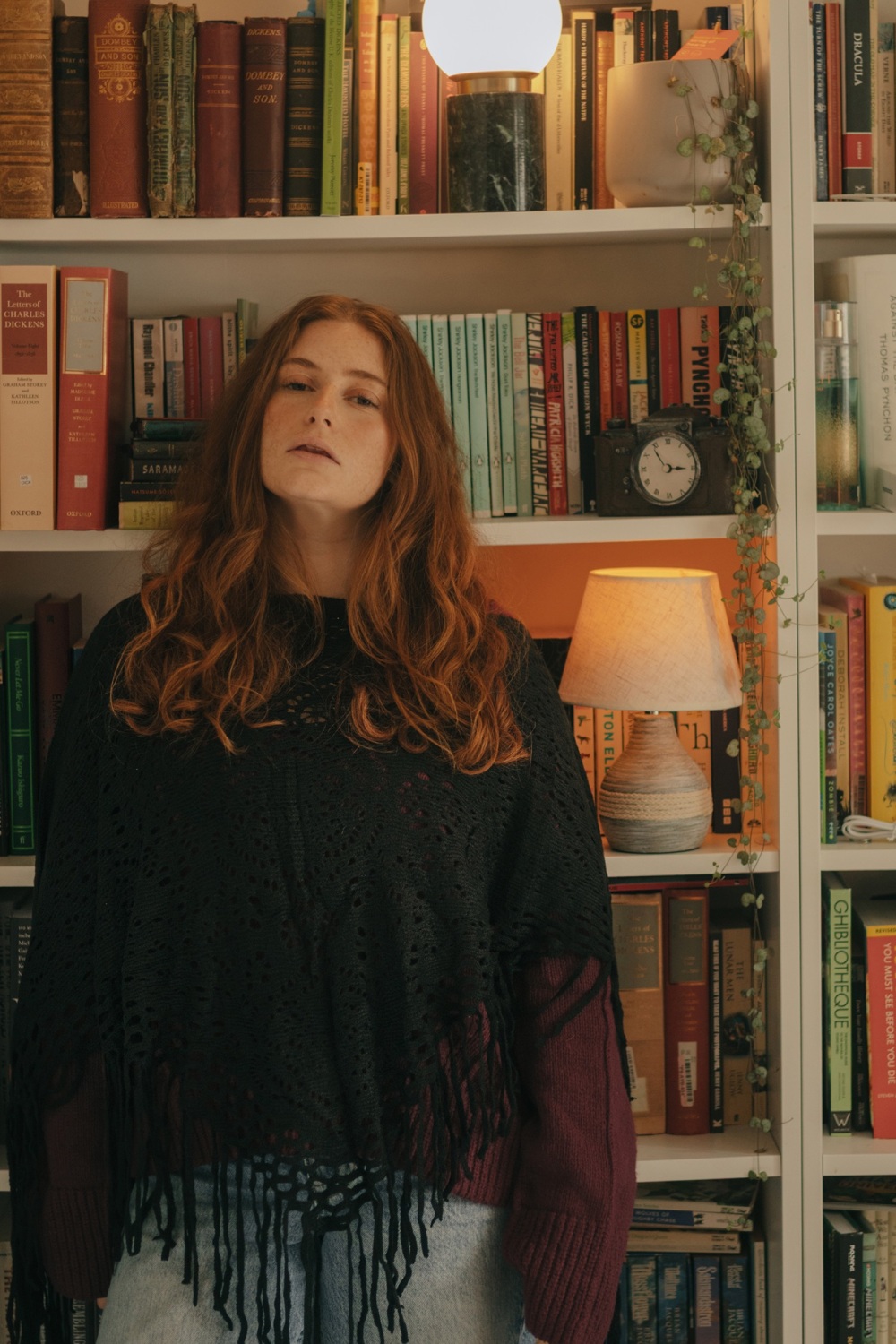 Black Knitted Poncho with Tassels