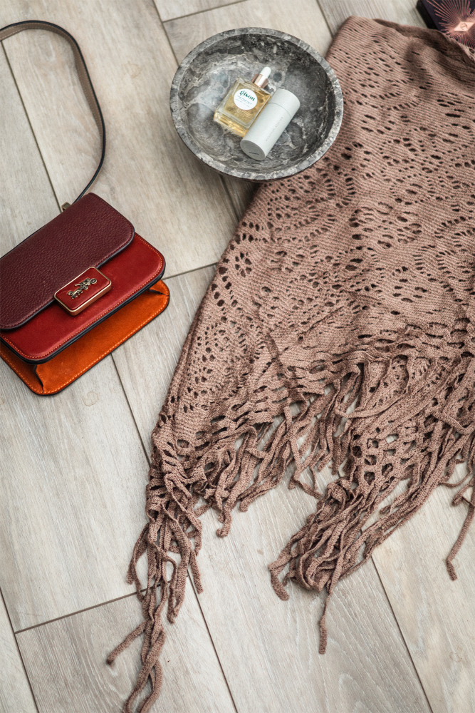 Cream Knitted Poncho with Tassels